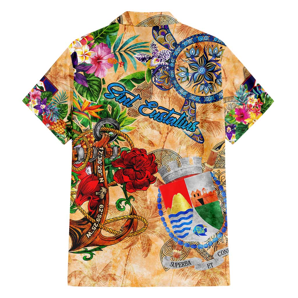 Sint Eustatius Family Matching Off Shoulder Maxi Dress and Hawaiian Shirt Geographic Coordinate Anchor - Turlte Tropical