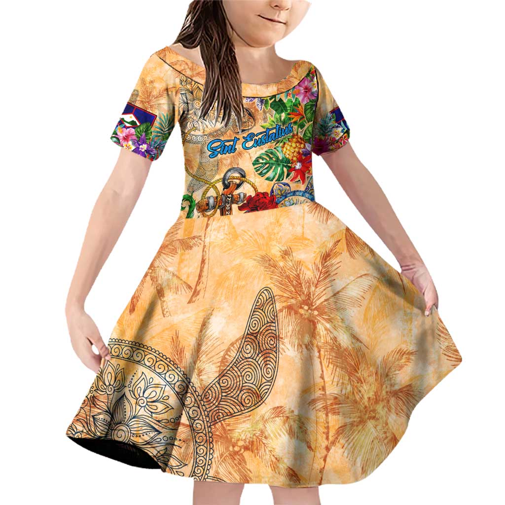 Sint Eustatius Family Matching Off Shoulder Short Dress and Hawaiian Shirt Geographic Coordinate Anchor - Turlte Tropical