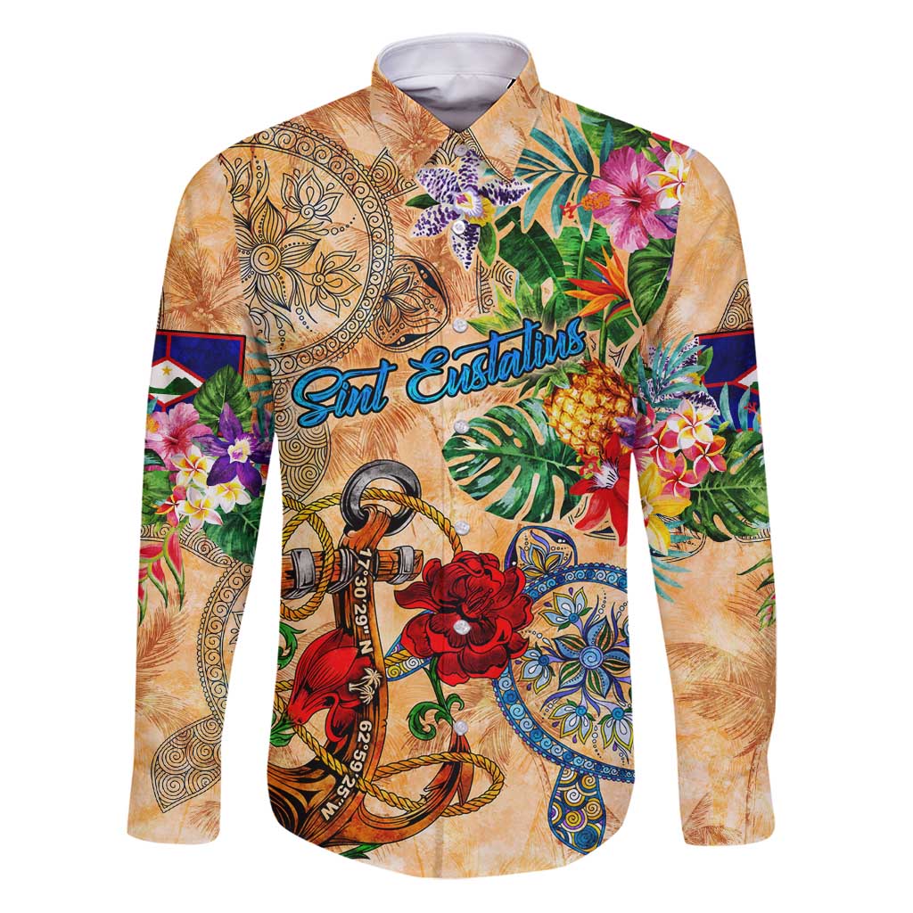 Sint Eustatius Family Matching Puletasi and Hawaiian Shirt Geographic Coordinate Anchor - Turlte Tropical