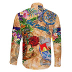 Sint Eustatius Family Matching Short Sleeve Bodycon Dress and Hawaiian Shirt Geographic Coordinate Anchor - Turlte Tropical