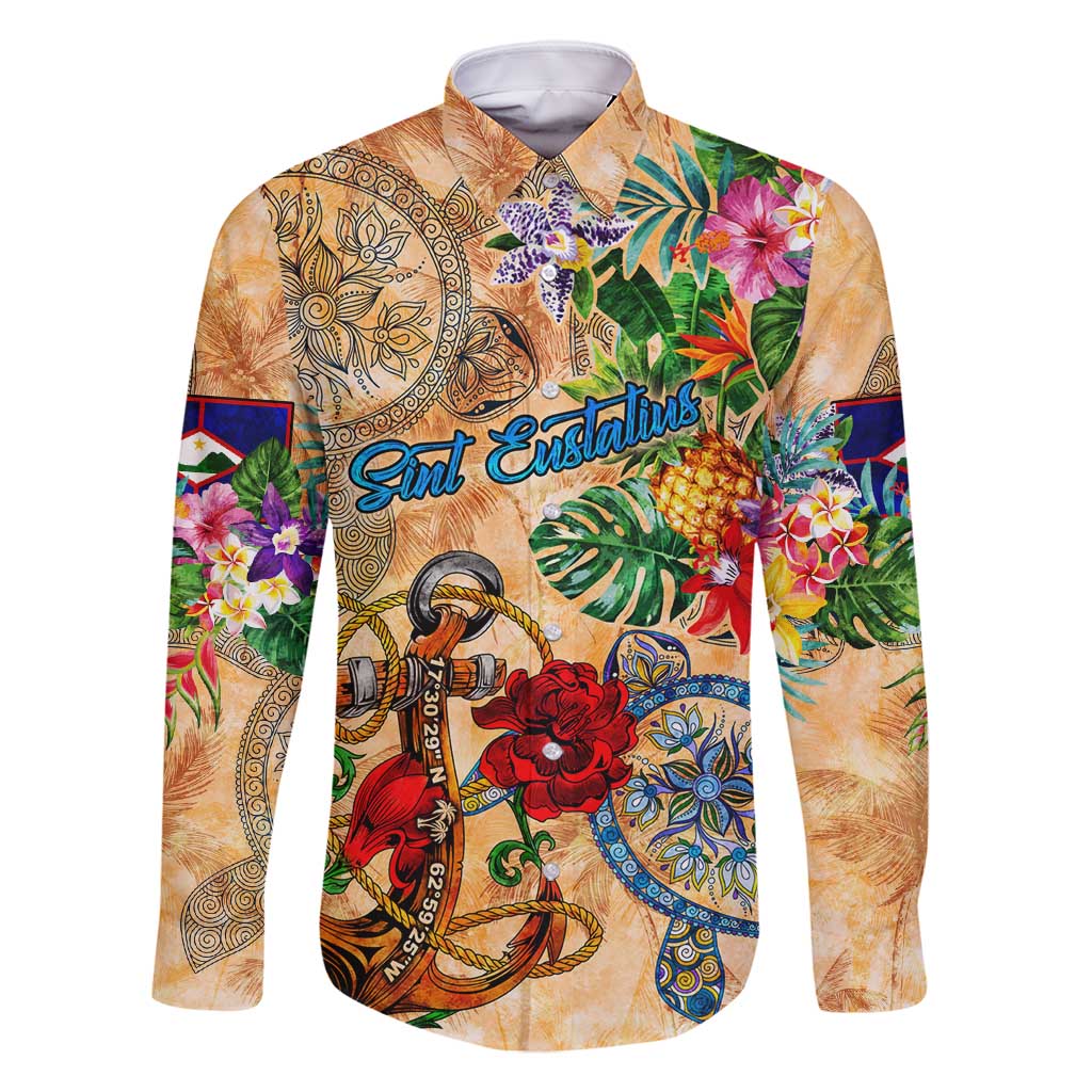 Sint Eustatius Family Matching Summer Maxi Dress and Hawaiian Shirt Geographic Coordinate Anchor - Turlte Tropical