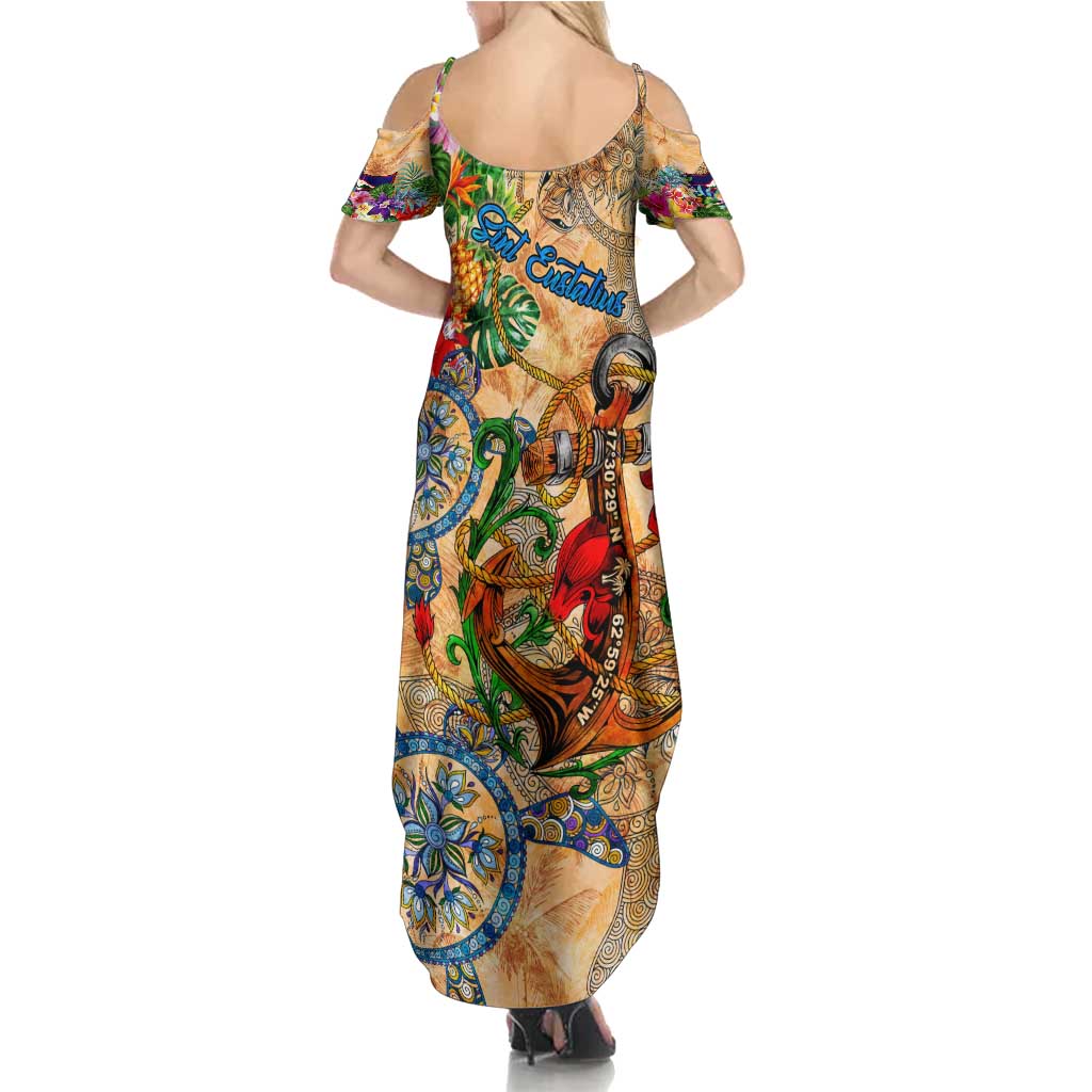 Sint Eustatius Family Matching Summer Maxi Dress and Hawaiian Shirt Geographic Coordinate Anchor - Turlte Tropical
