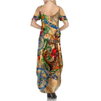 Sint Eustatius Family Matching Summer Maxi Dress and Hawaiian Shirt Geographic Coordinate Anchor - Turlte Tropical