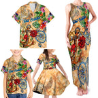 Sint Eustatius Family Matching Tank Maxi Dress and Hawaiian Shirt Geographic Coordinate Anchor - Turlte Tropical