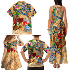 Sint Eustatius Family Matching Tank Maxi Dress and Hawaiian Shirt Geographic Coordinate Anchor - Turlte Tropical