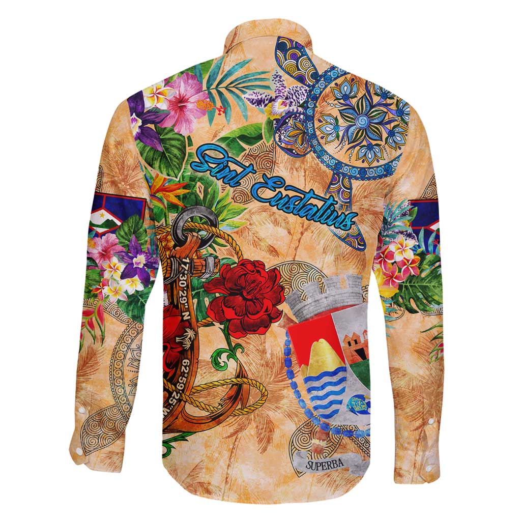 Sint Eustatius Family Matching Tank Maxi Dress and Hawaiian Shirt Geographic Coordinate Anchor - Turlte Tropical