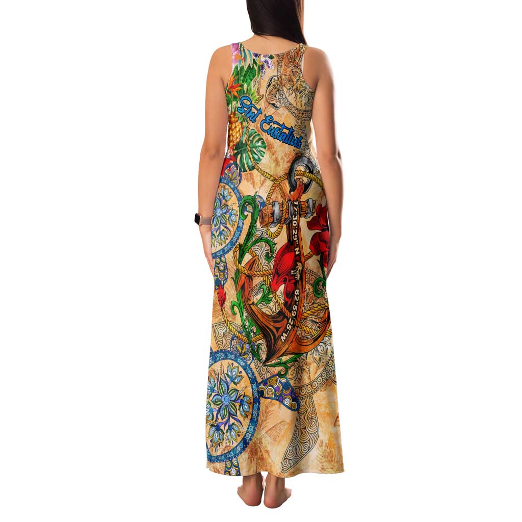 Sint Eustatius Family Matching Tank Maxi Dress and Hawaiian Shirt Geographic Coordinate Anchor - Turlte Tropical