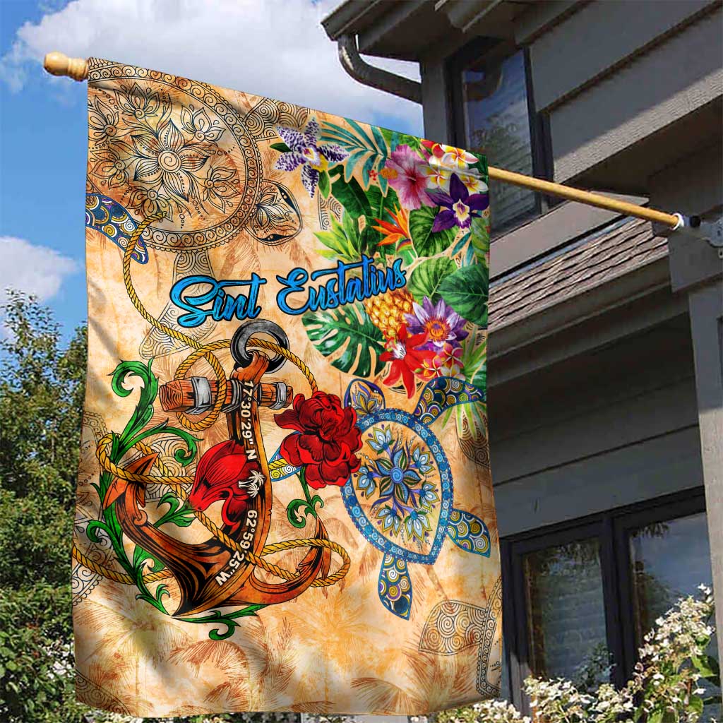 Sint Eustatius Garden Flag Geographic Coordinate Anchor - Turlte Tropical