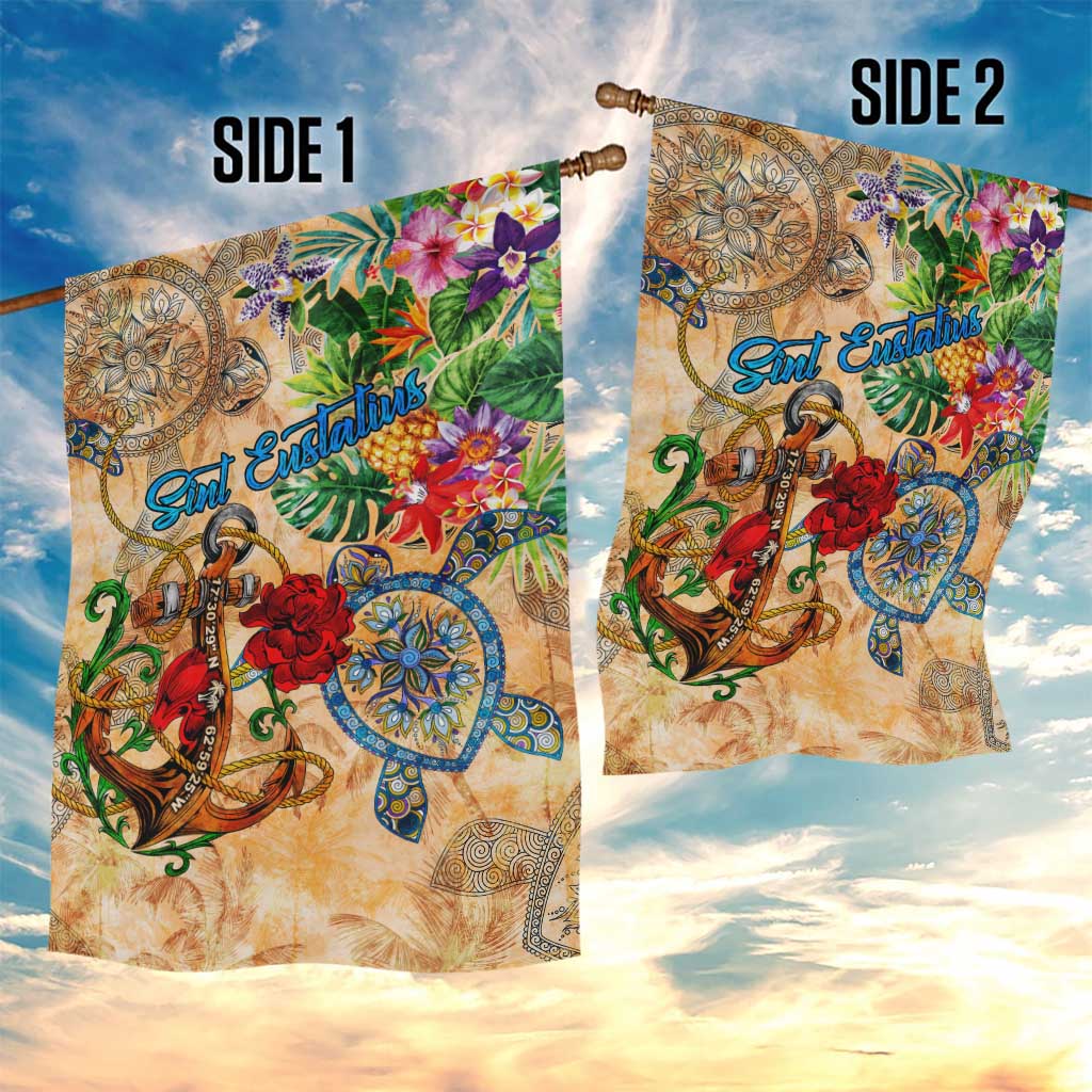 Sint Eustatius Garden Flag Geographic Coordinate Anchor - Turlte Tropical