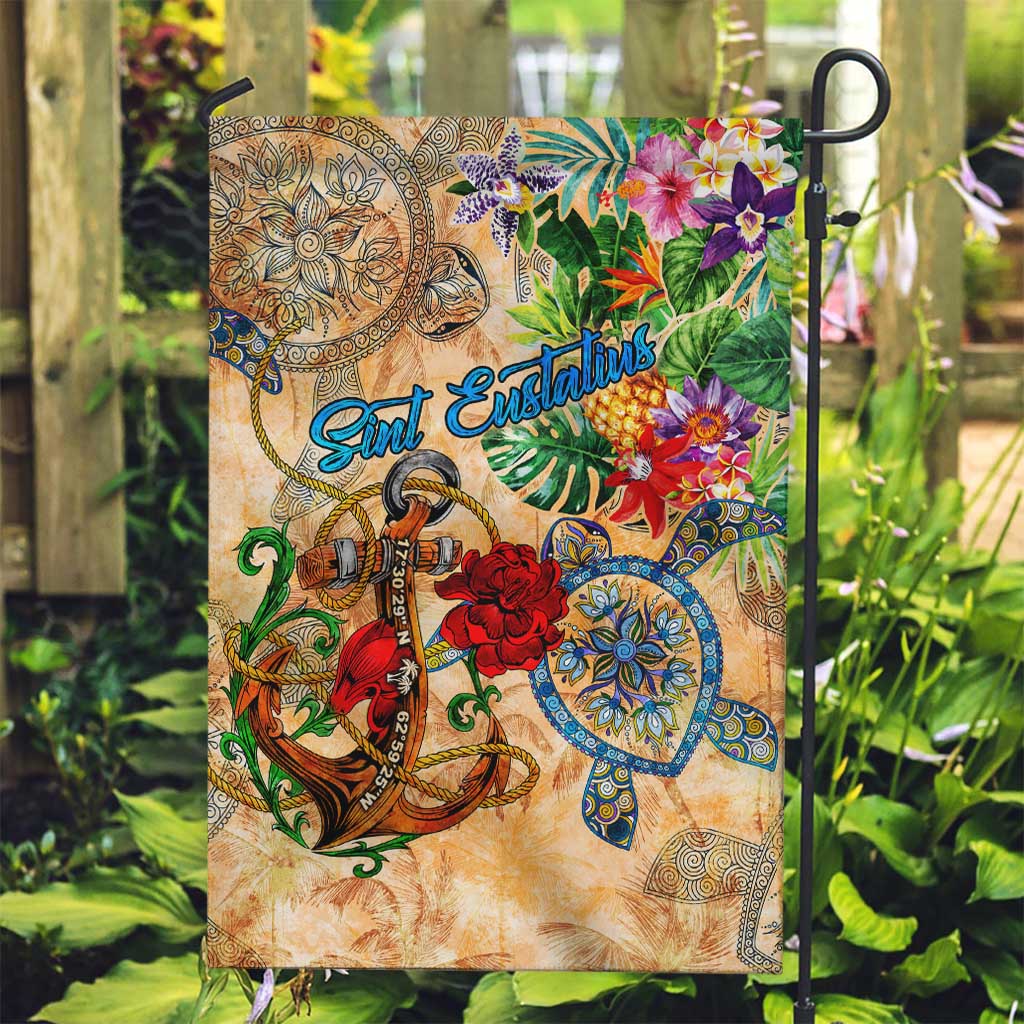 Sint Eustatius Garden Flag Geographic Coordinate Anchor - Turlte Tropical