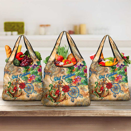 Sint Eustatius Grocery Bag Geographic Coordinate Anchor - Turlte Tropical