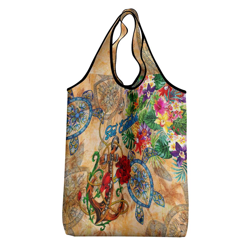 Sint Eustatius Grocery Bag Geographic Coordinate Anchor - Turlte Tropical
