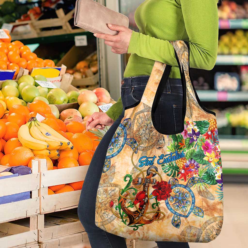 Sint Eustatius Grocery Bag Geographic Coordinate Anchor - Turlte Tropical