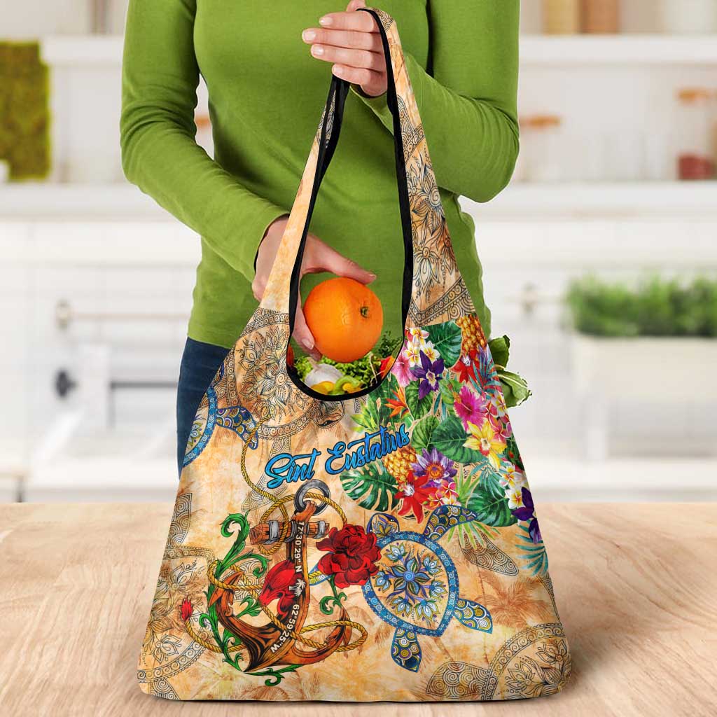 Sint Eustatius Grocery Bag Geographic Coordinate Anchor - Turlte Tropical