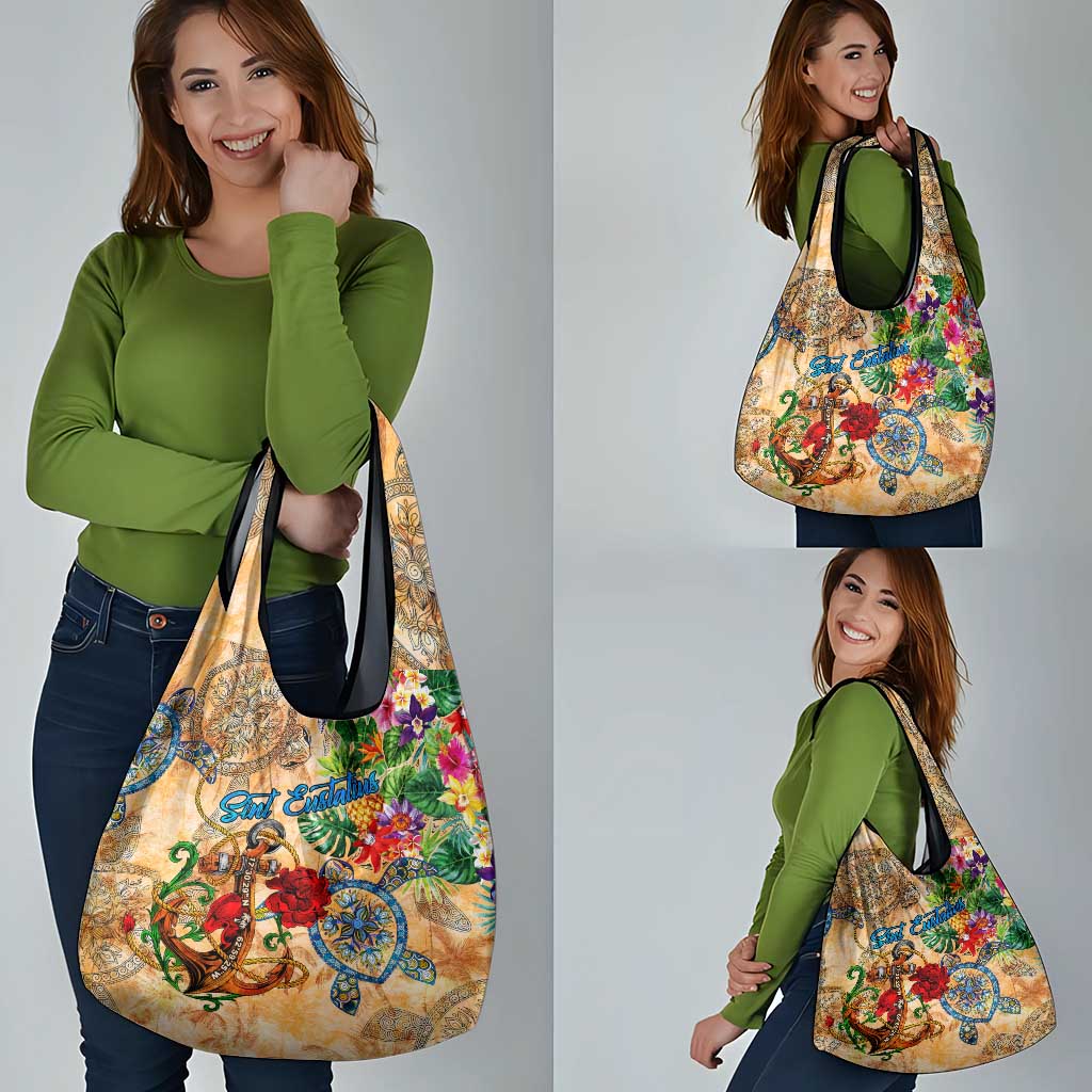 Sint Eustatius Grocery Bag Geographic Coordinate Anchor - Turlte Tropical