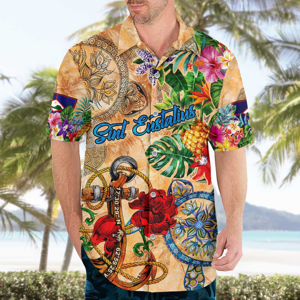 Sint Eustatius Hawaiian Shirt Geographic Coordinate Anchor - Turlte Tropical