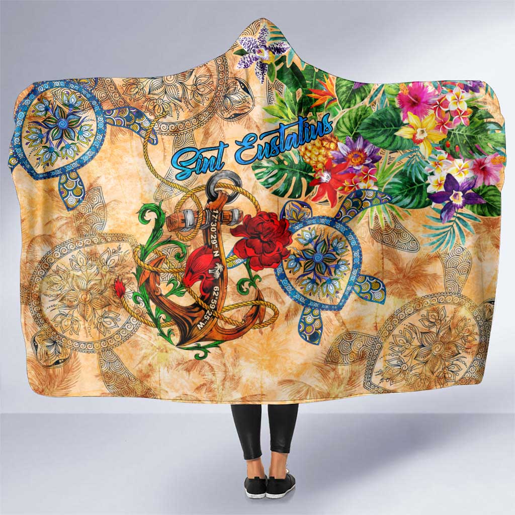 Sint Eustatius Hooded Blanket Geographic Coordinate Anchor - Turlte Tropical