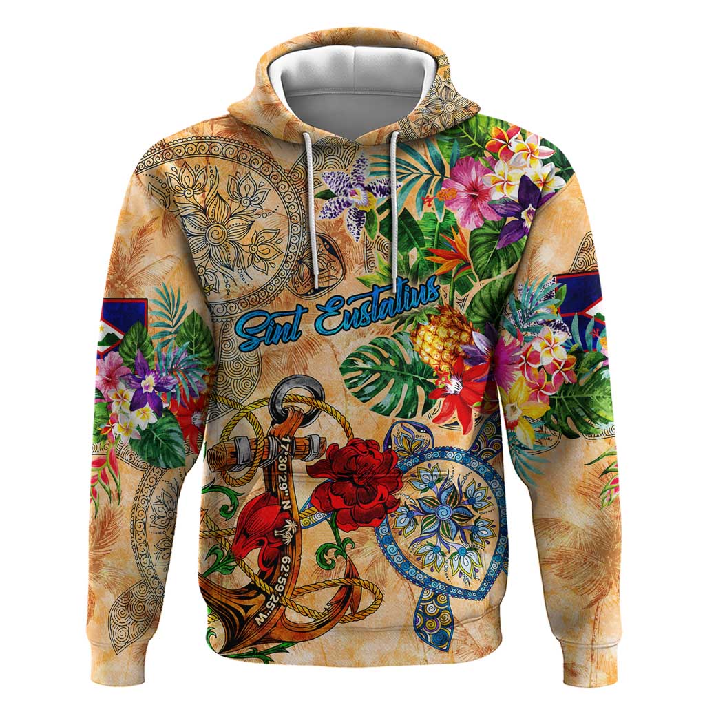 Sint Eustatius Hoodie Geographic Coordinate Anchor - Turlte Tropical