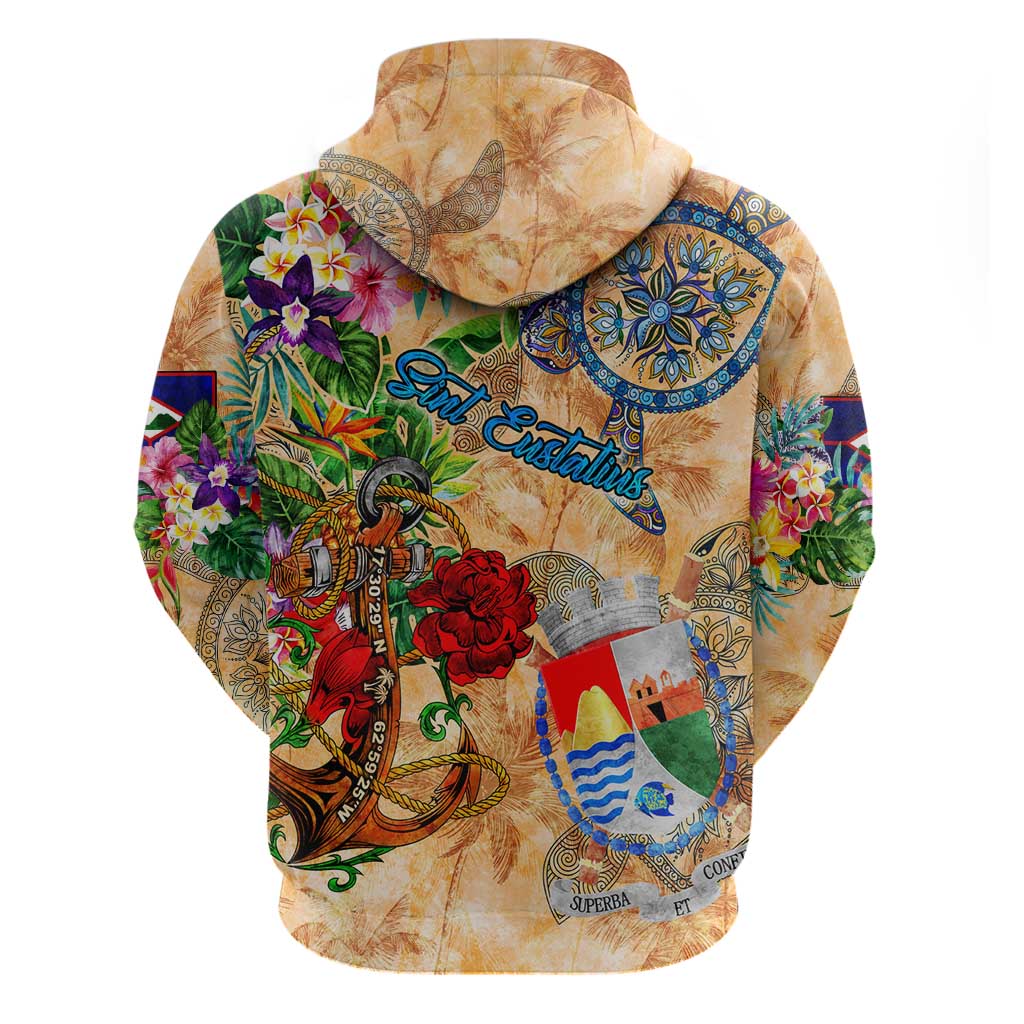 Sint Eustatius Hoodie Geographic Coordinate Anchor - Turlte Tropical