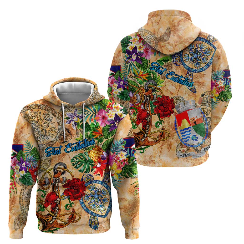 Sint Eustatius Hoodie Geographic Coordinate Anchor - Turlte Tropical