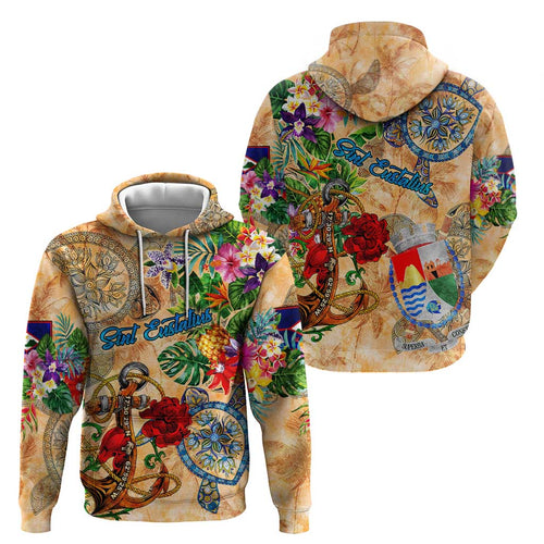 Sint Eustatius Hoodie Geographic Coordinate Anchor - Turlte Tropical