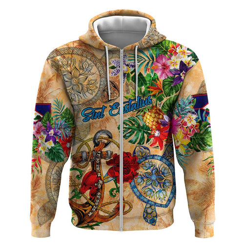 Sint Eustatius Hoodie Geographic Coordinate Anchor - Turlte Tropical