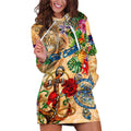 Sint Eustatius Hoodie Dress Geographic Coordinate Anchor - Turlte Tropical