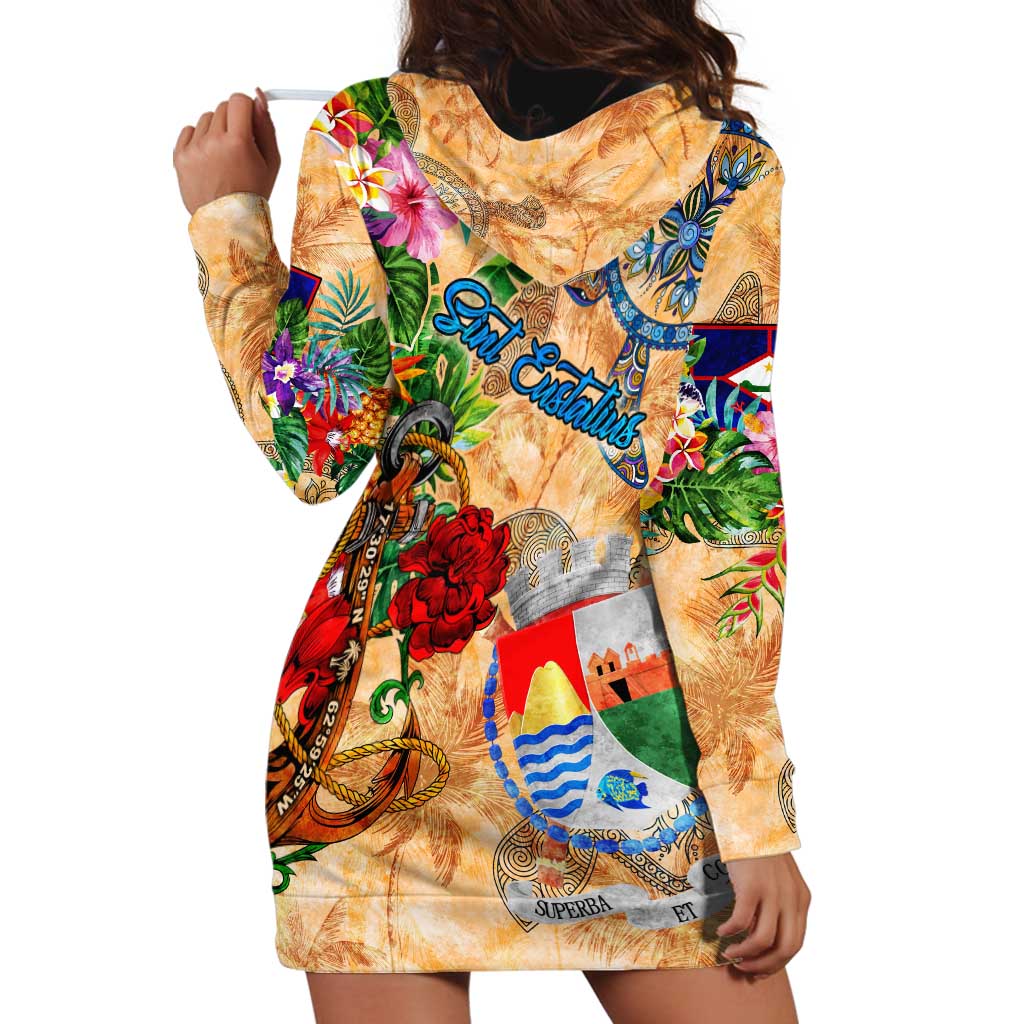 Sint Eustatius Hoodie Dress Geographic Coordinate Anchor - Turlte Tropical