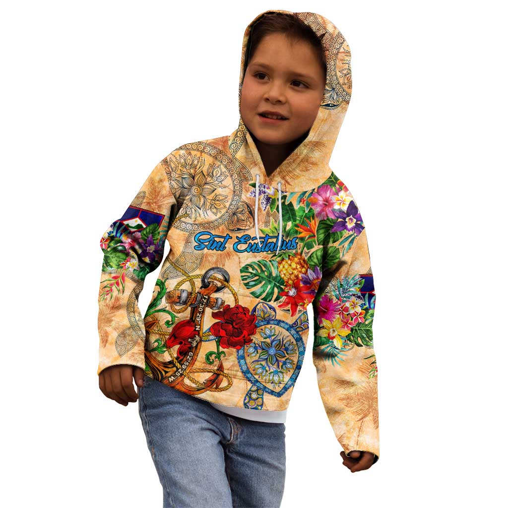 Sint Eustatius Kid Hoodie Geographic Coordinate Anchor - Turlte Tropical
