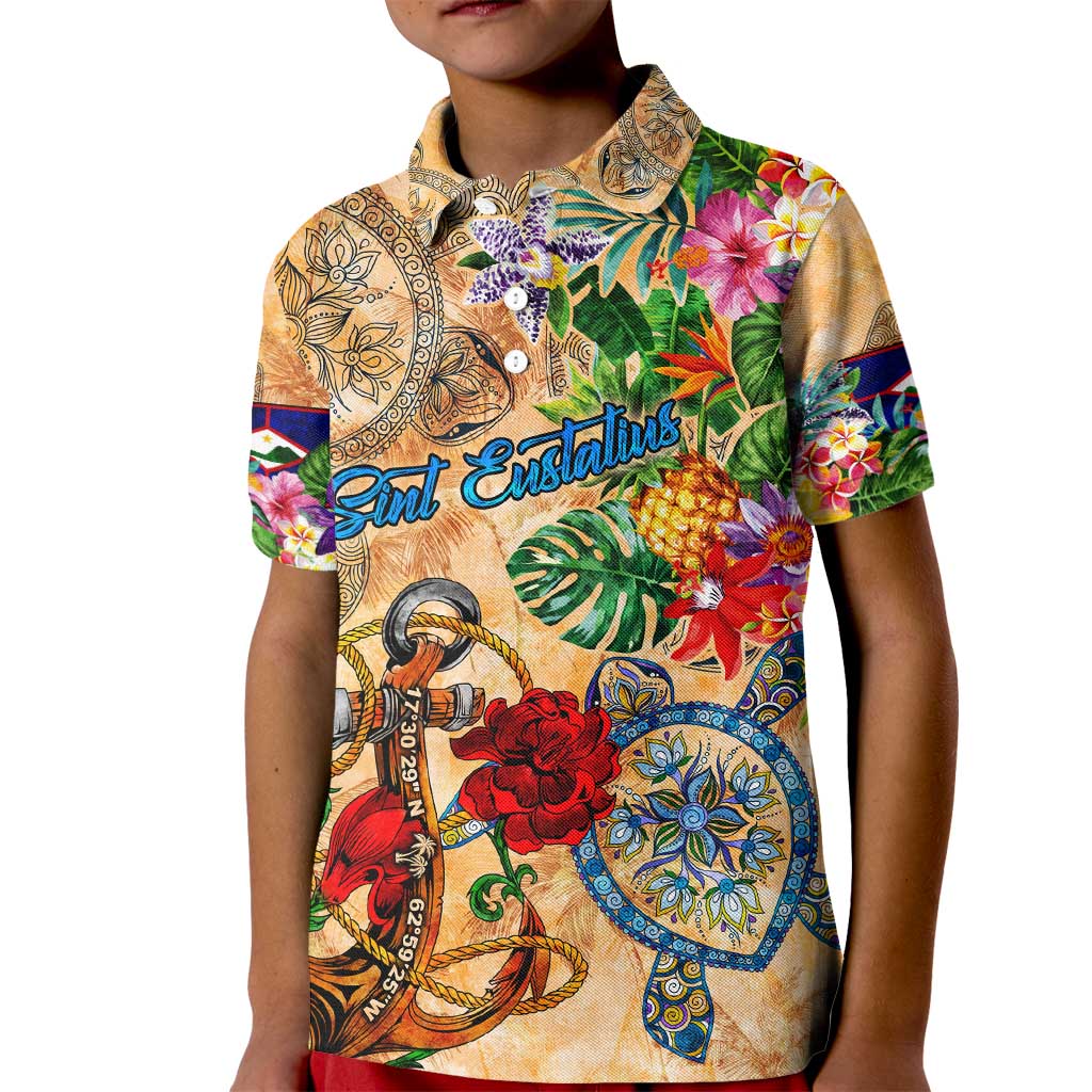 Sint Eustatius Kid Polo Shirt Geographic Coordinate Anchor - Turlte Tropical