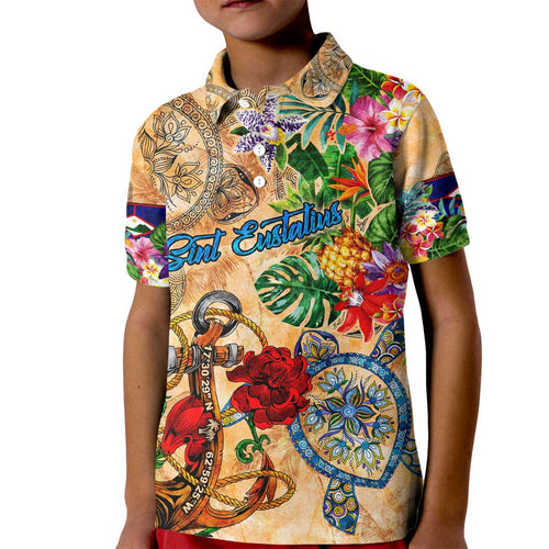 Sint Eustatius Kid Polo Shirt Geographic Coordinate Anchor - Turlte Tropical