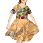Sint Eustatius Kid Short Sleeve Dress Geographic Coordinate Anchor - Turlte Tropical