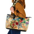 Sint Eustatius Leather Tote Bag Geographic Coordinate Anchor - Turlte Tropical