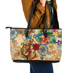 Sint Eustatius Leather Tote Bag Geographic Coordinate Anchor - Turlte Tropical