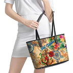 Sint Eustatius Leather Tote Bag Geographic Coordinate Anchor - Turlte Tropical