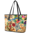 Sint Eustatius Leather Tote Bag Geographic Coordinate Anchor - Turlte Tropical