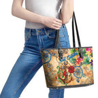 Sint Eustatius Leather Tote Bag Geographic Coordinate Anchor - Turlte Tropical