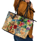 Sint Eustatius Leather Tote Bag Geographic Coordinate Anchor - Turlte Tropical