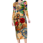 Sint Eustatius Long Sleeve Bodycon Dress Geographic Coordinate Anchor - Turlte Tropical