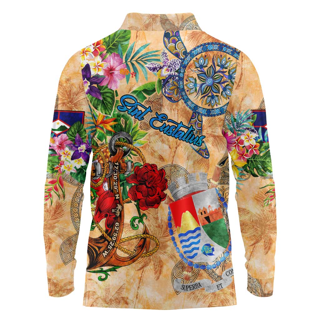 Sint Eustatius Long Sleeve Polo Shirt Geographic Coordinate Anchor - Turlte Tropical