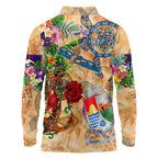 Sint Eustatius Long Sleeve Polo Shirt Geographic Coordinate Anchor - Turlte Tropical