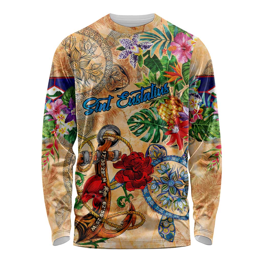 Sint Eustatius Long Sleeve Shirt Geographic Coordinate Anchor - Turlte Tropical
