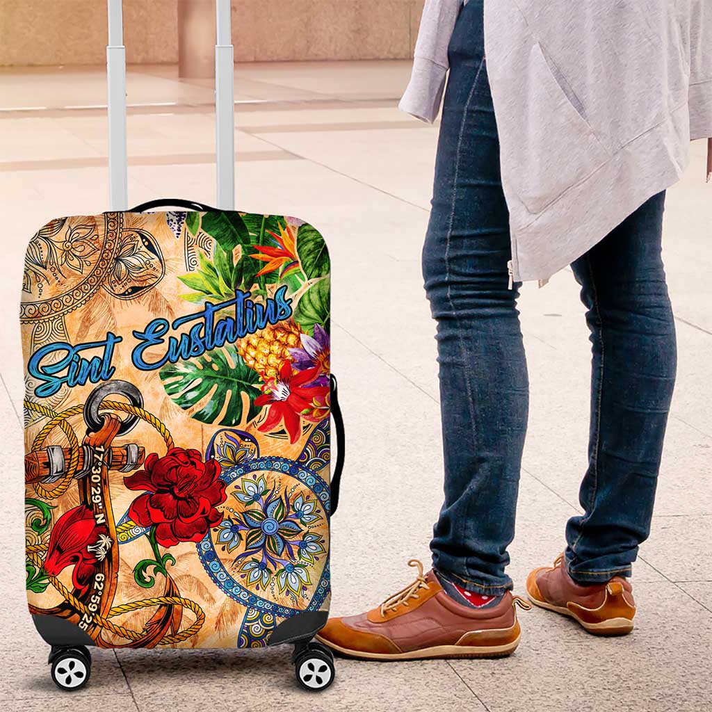 Sint Eustatius Luggage Cover Geographic Coordinate Anchor - Turlte Tropical