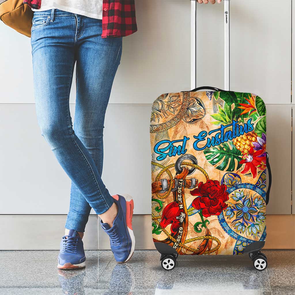 Sint Eustatius Luggage Cover Geographic Coordinate Anchor - Turlte Tropical