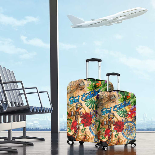 Sint Eustatius Luggage Cover Geographic Coordinate Anchor - Turlte Tropical