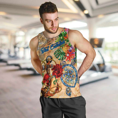 Sint Eustatius Men Tank Top Geographic Coordinate Anchor - Turlte Tropical