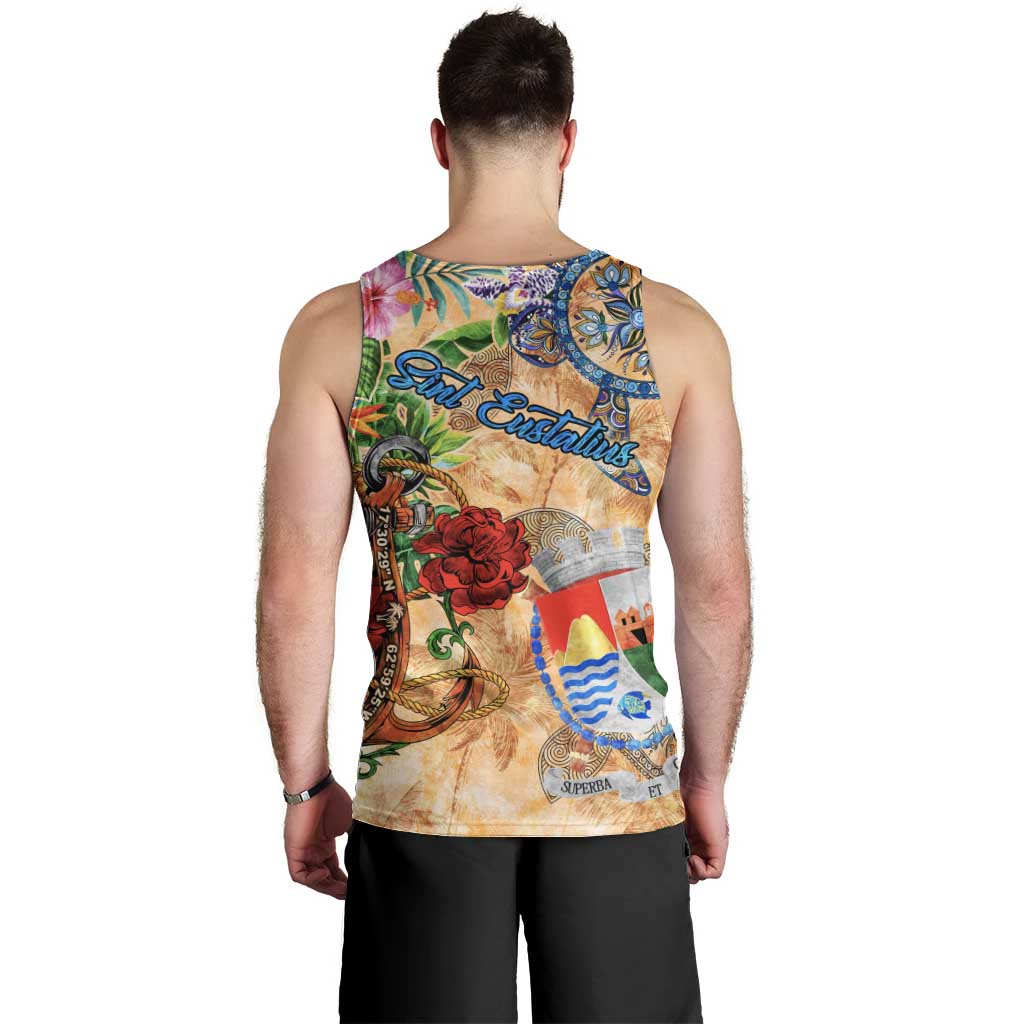 Sint Eustatius Men Tank Top Geographic Coordinate Anchor - Turlte Tropical