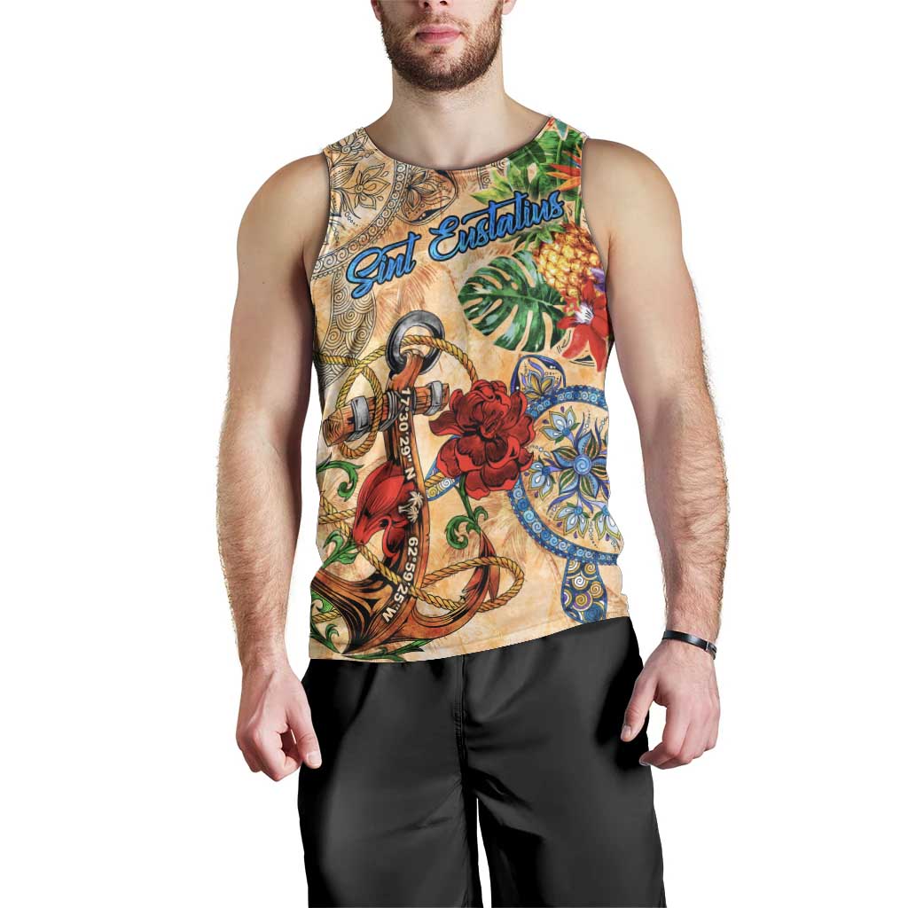 Sint Eustatius Men Tank Top Geographic Coordinate Anchor - Turlte Tropical