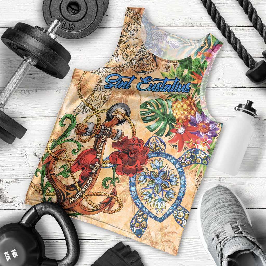 Sint Eustatius Men Tank Top Geographic Coordinate Anchor - Turlte Tropical