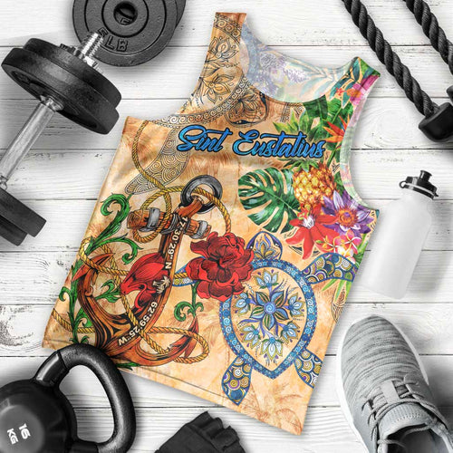 Sint Eustatius Men Tank Top Geographic Coordinate Anchor - Turlte Tropical